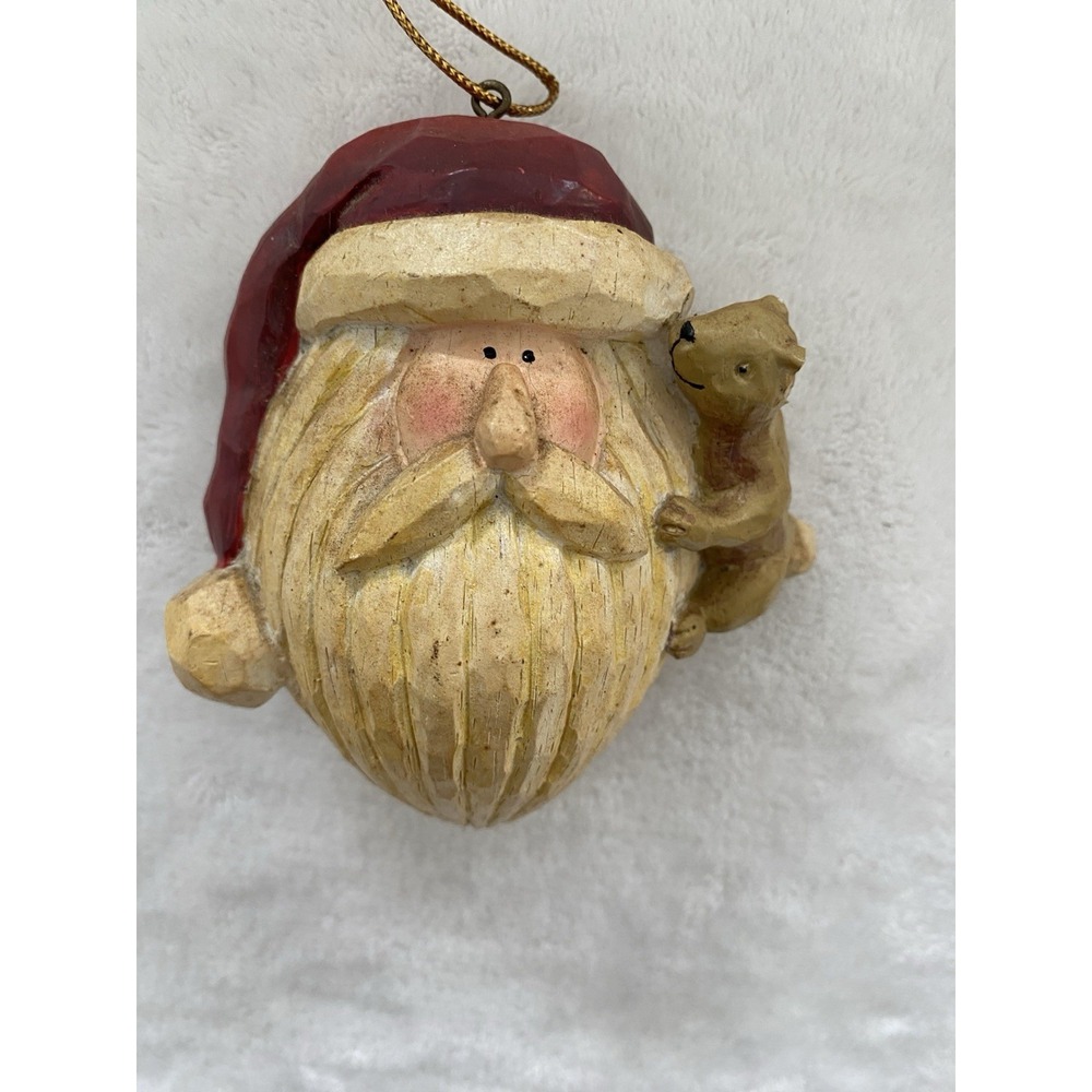 Santa‎ Claus Head With Bear Christmas Tree Ornament Resin Sweet Old World